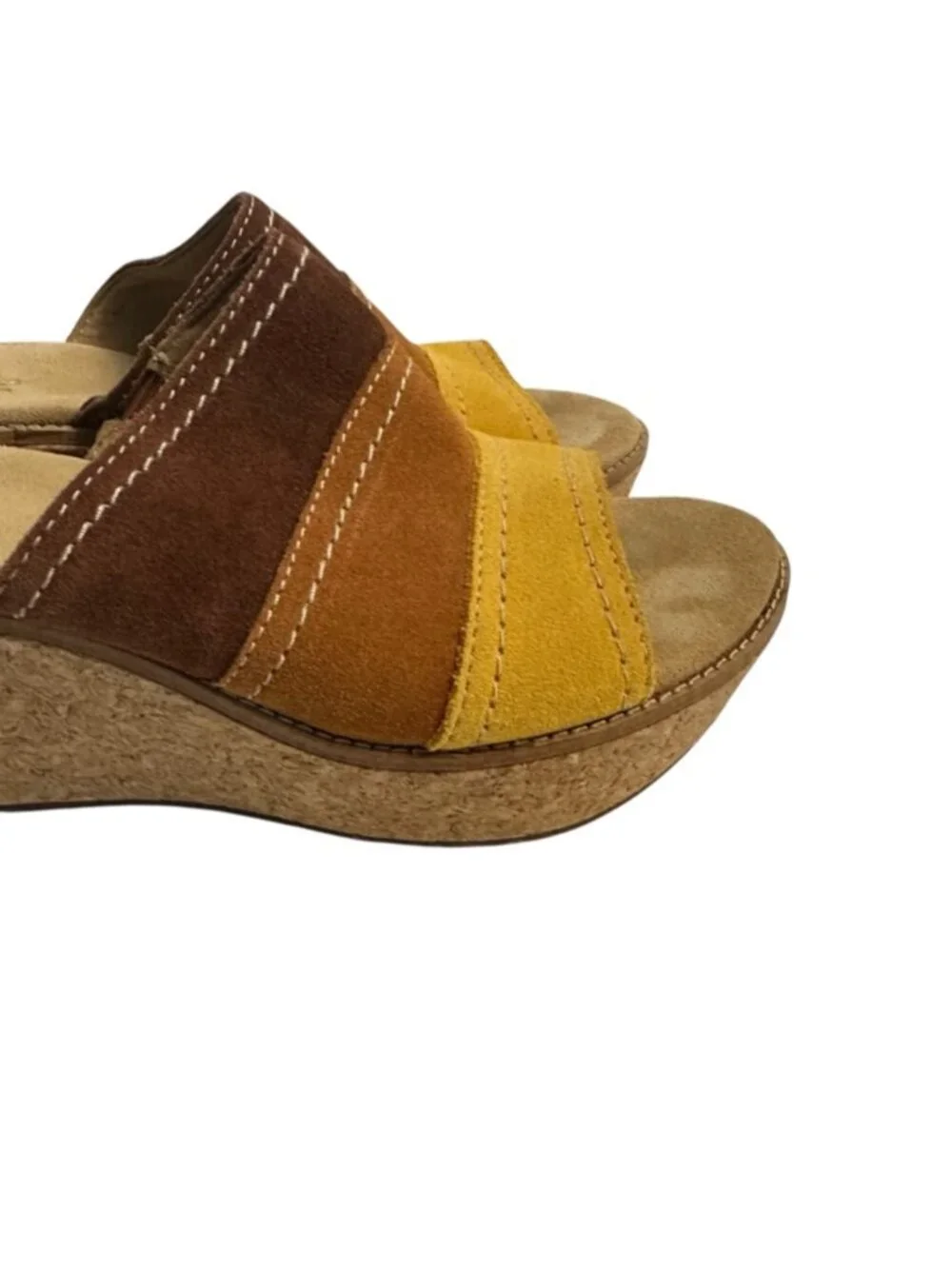 Clarks Aisley Lily Colorblock Suede Cork Wedge Slide Sandals Size 8